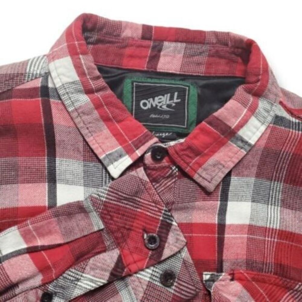 O'NEILL Men's Large Red, Black, & White Cotton Flannel Surfer, Skater, Alt-Life